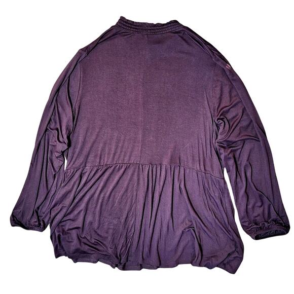 Lane Bryant Women 4x Brown Lightweight Mock Neck Balloon Sleeve Babydoll Blouse - Picture 2 of 7